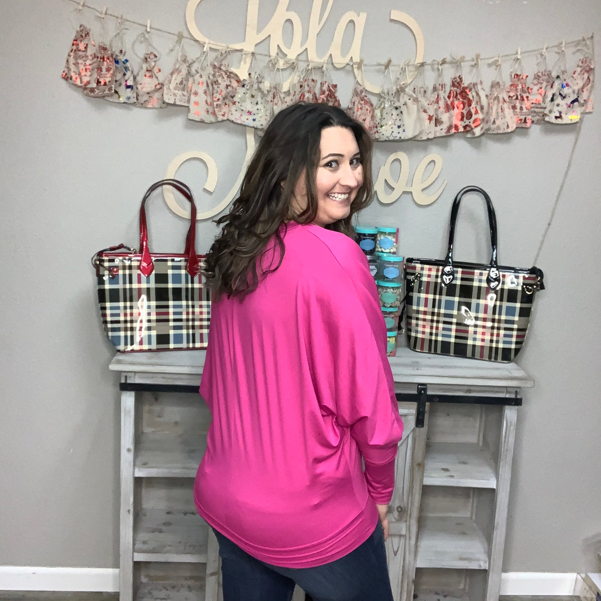 "Melody" Oversized Dolman Sleeve Top with Collar Cut Out Design (Pink)-Lola Monroe Boutique