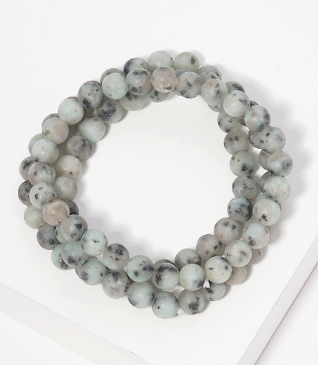Set of 3 Semi-Precious Stone Bead Bracelet (Grey)