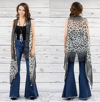 Sheer Sparkle Leopard Cover Up Vest (One Size) Black