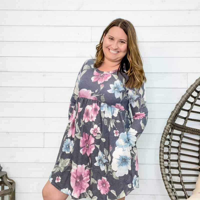 "Gracie" Floral Long Sleeve Babydoll Tunic