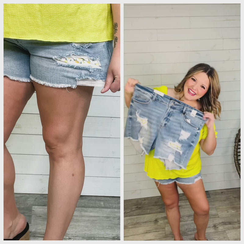 Judy Blue Lemon Patch Destroyed Shorts