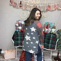 "Add a Little Sparkle" Stars and Plaid Long Sleeve-Lola Monroe Boutique