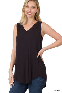 Rayon Relaxed Fit V- Neck Hi Low Tank (Multiple Colors)