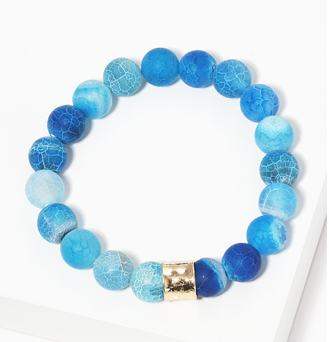 Sea Glass Beads Stretch Bracelet (Blue)
