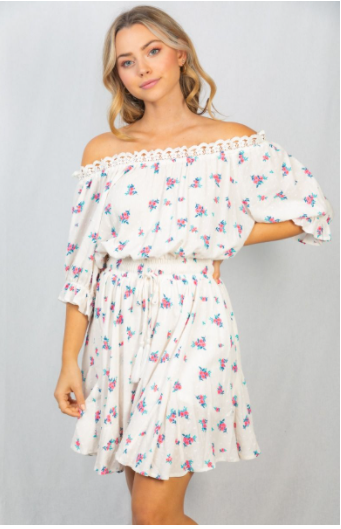 "Lylah" Floral Off the Shoulder Dress with Shorts