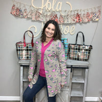 "Pink Professor" Animal Print Cardigan with Faux Suede Elbow Patches-Lola Monroe Boutique