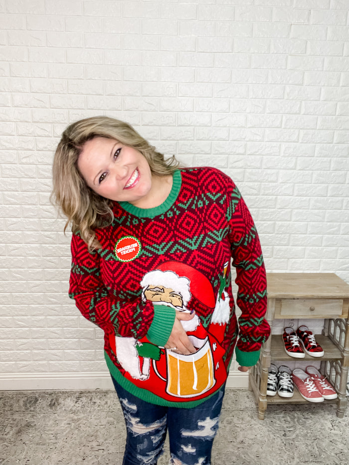 Santa with A Beer Ugly Christmas Sweaters (Drink Pouch)