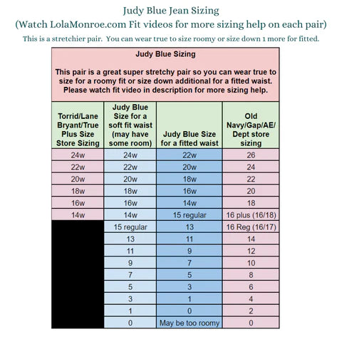 Judy Blue Jeans Size Chart & Guide