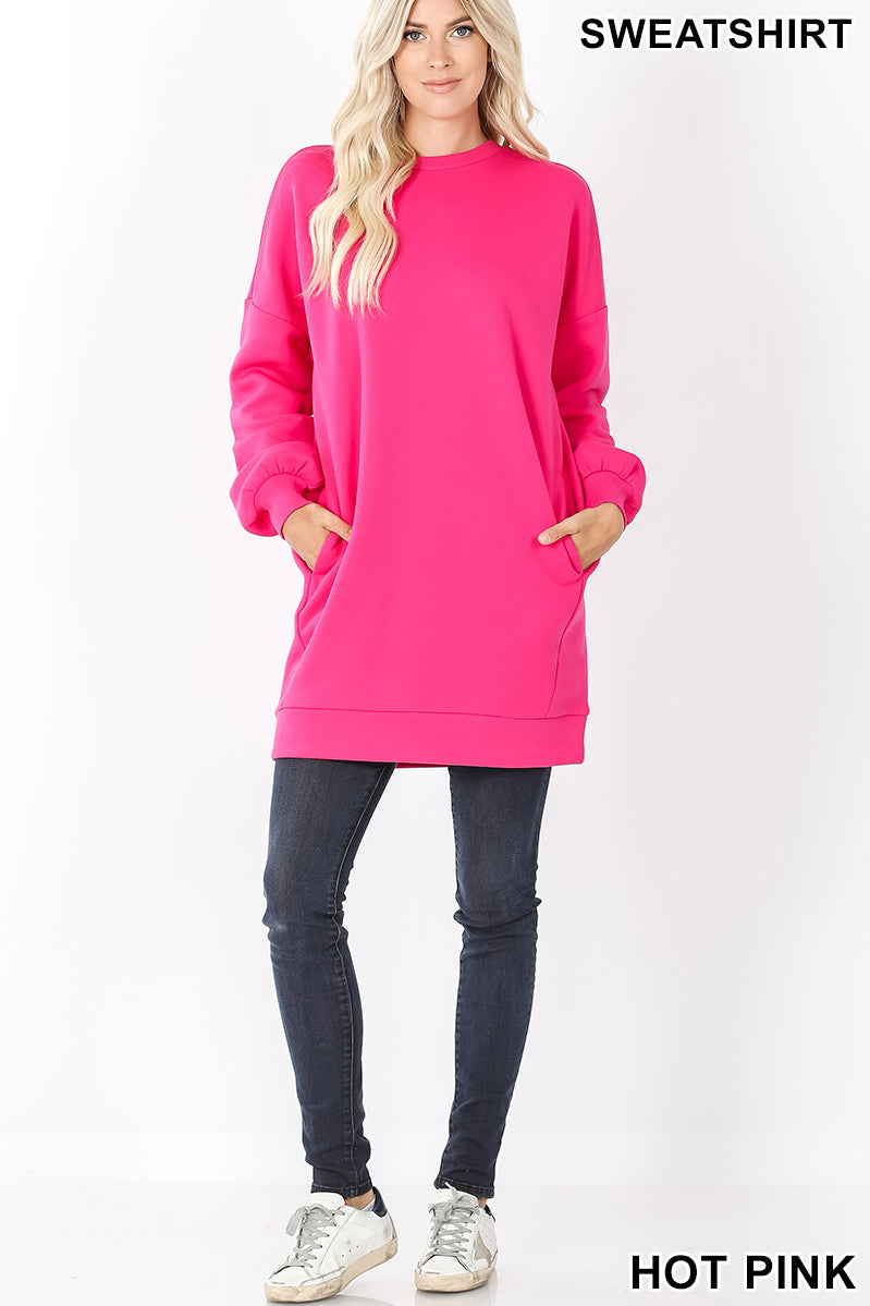 Doorbuster Sweatshirt Dress Round Neck with Pockets-Lola Monroe Boutique