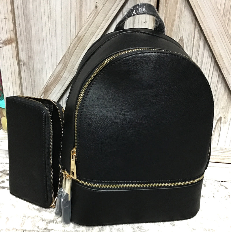 "Brittany" Vegan Leather Backpack Purse & Wallet Set-Lola Monroe Boutique