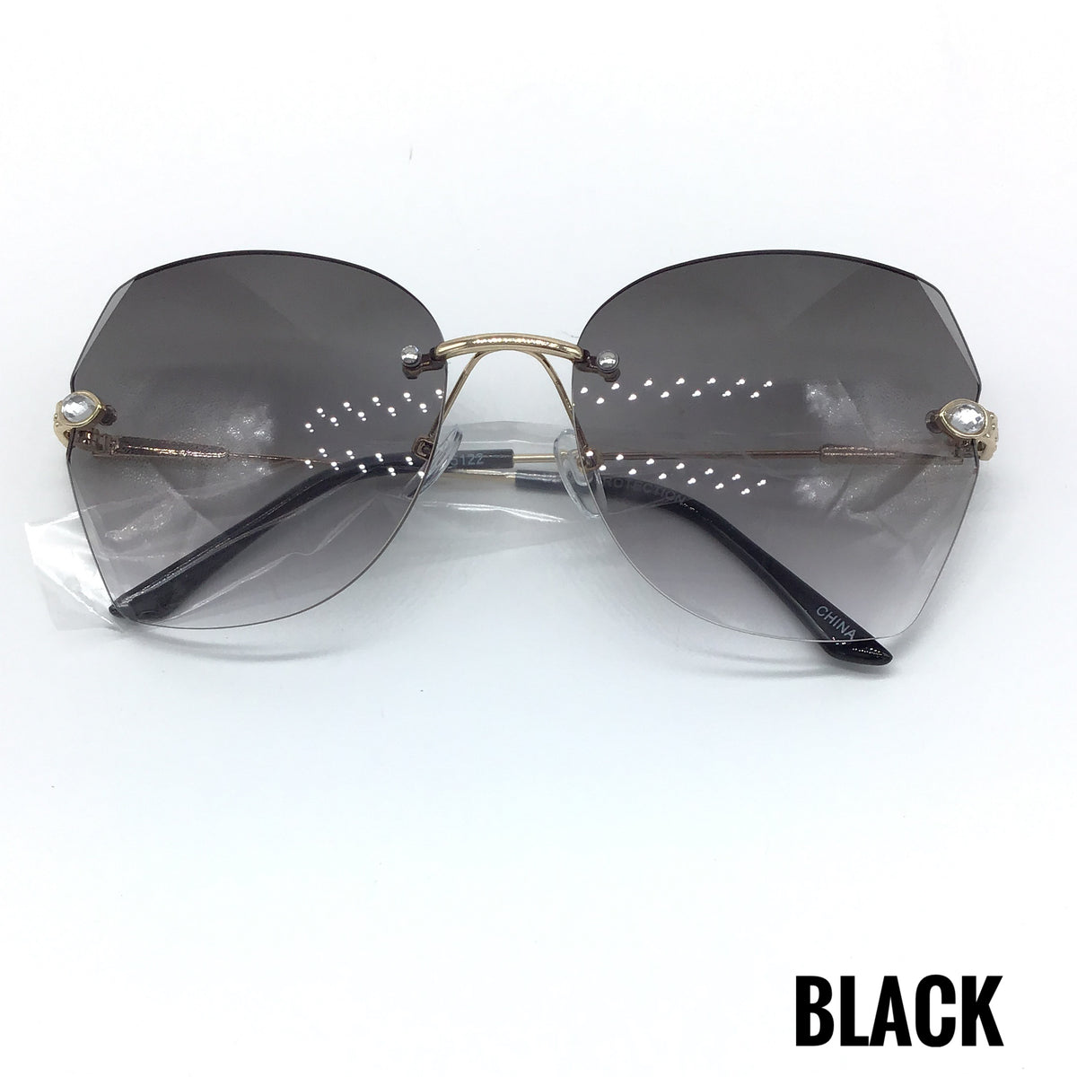 Rimless Rhinestone Accent Gradient Lens Sunglasses (Multiple Options)