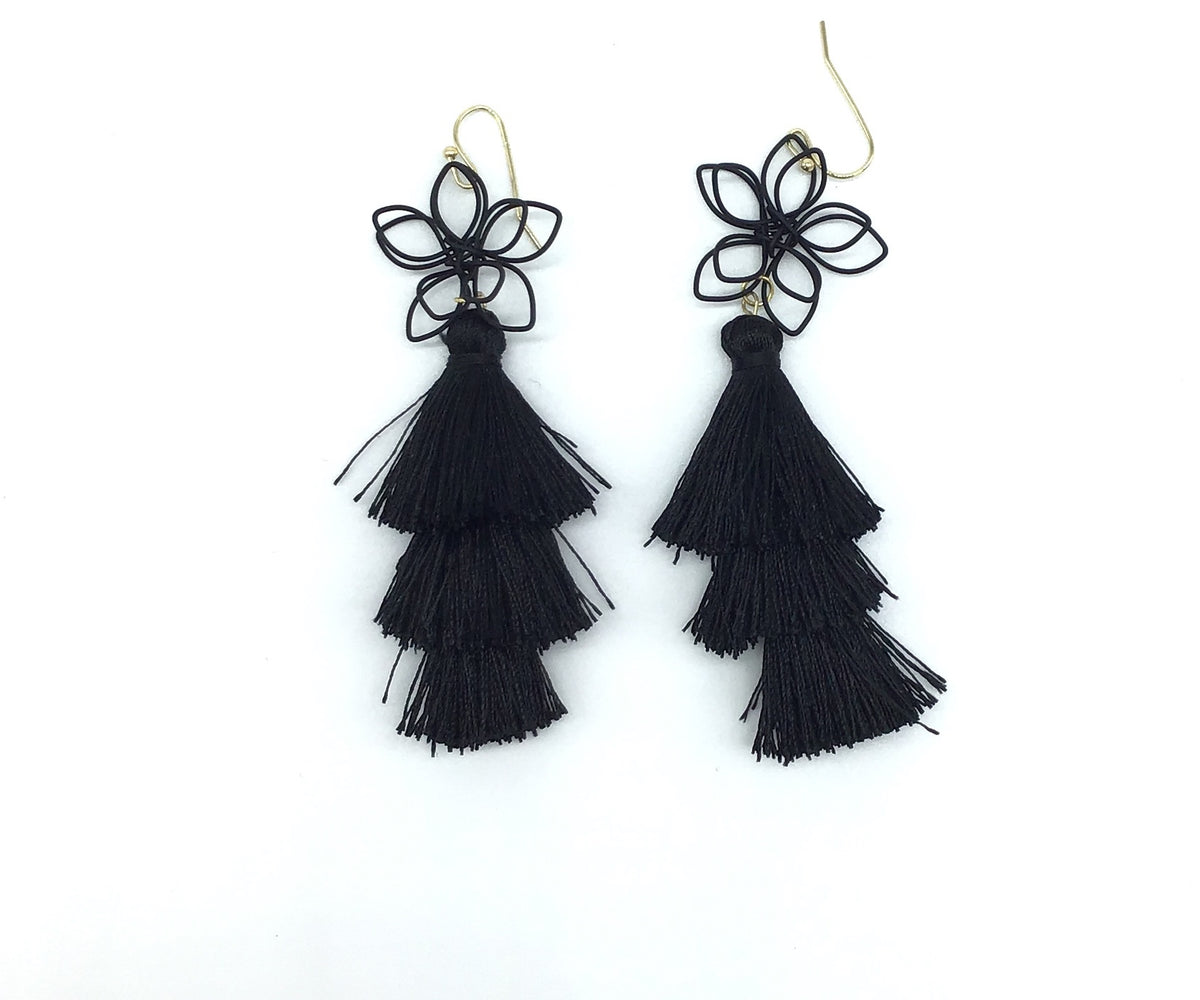 Flower Tassle Drop Earrings-Lola Monroe Boutique