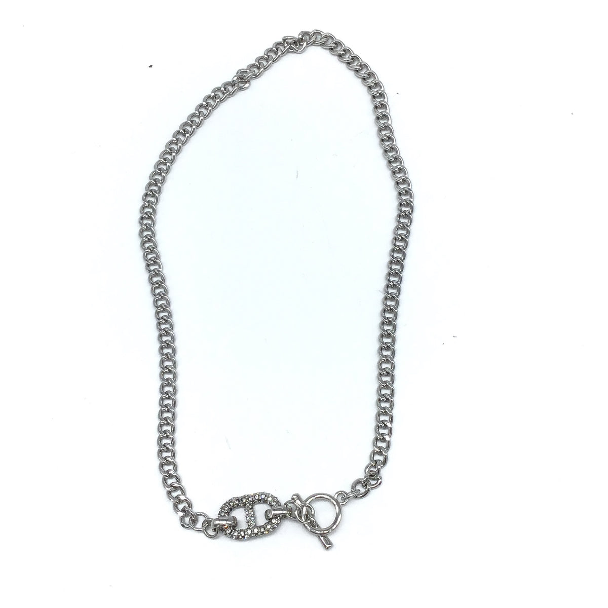 Pave Metal Link Necklace (Silver)