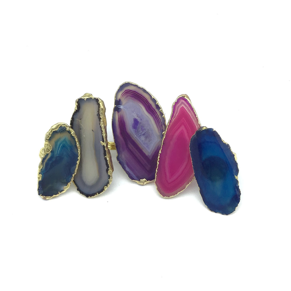 Gilded Edge Sliced Agate Adjustable Rings (Multiple Colors)-Lola Monroe Boutique