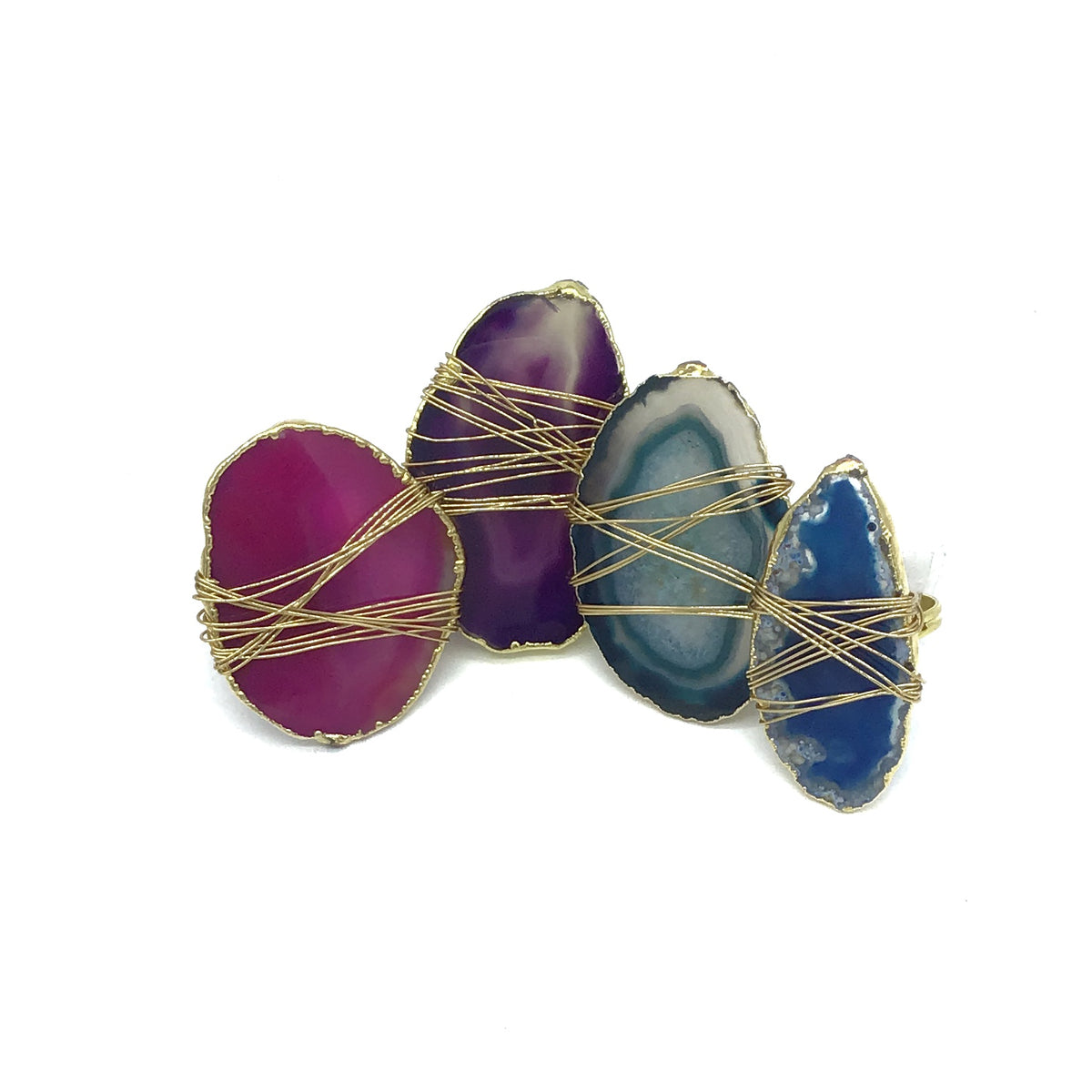 Wire Wrapped Gilded Agate Adjustable Rings (Multiple Colors)-Lola Monroe Boutique