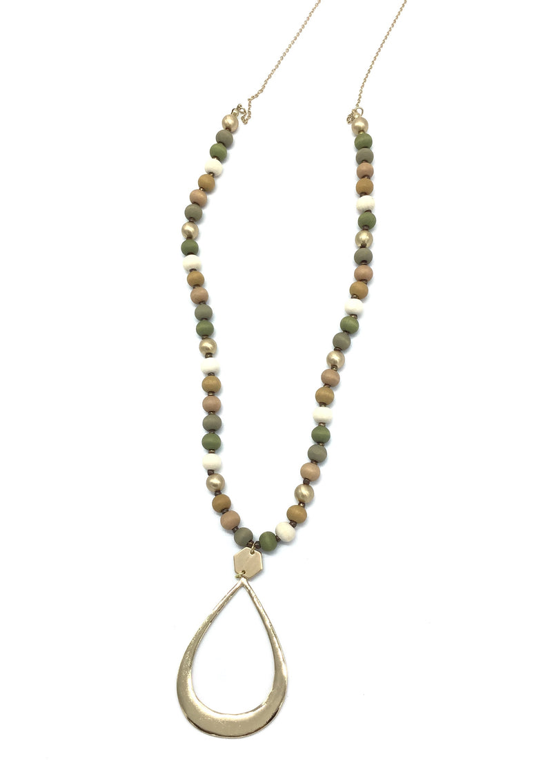 Wood Beads Teardrop Necklace-Lola Monroe Boutique