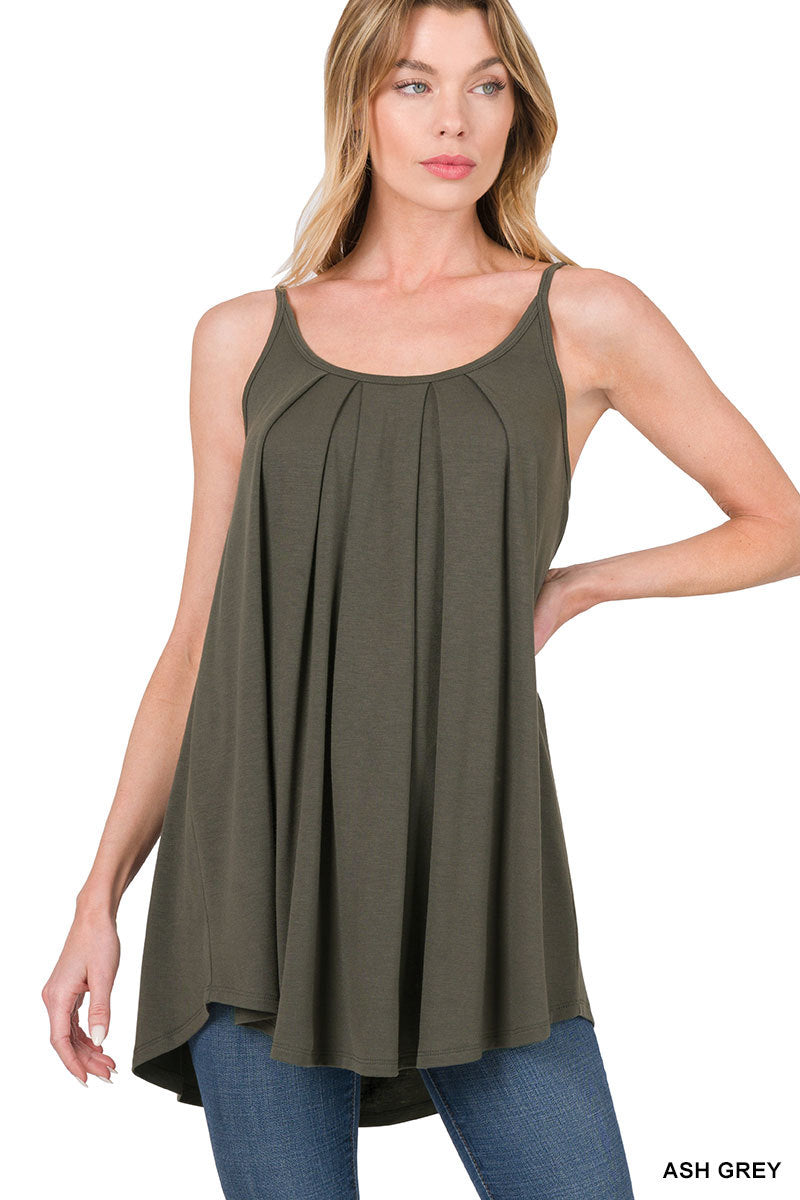 Ruched Pleated Front Adjustable Strap Cami (Multiple Colors)