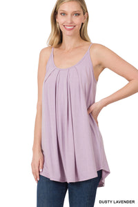 Ruched Pleated Front Adjustable Strap Cami (Multiple Colors)