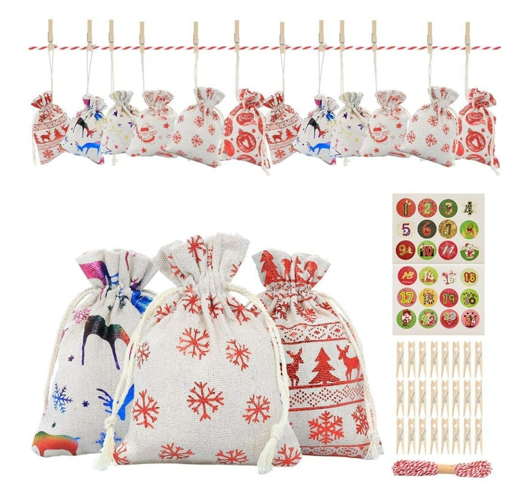 Large 5*7 Advent Calendar Cotton Bags-Lola Monroe Boutique