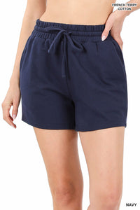 French Terry Drawstring Waist Shorts (Multiple Colors)-Lola Monroe Boutique