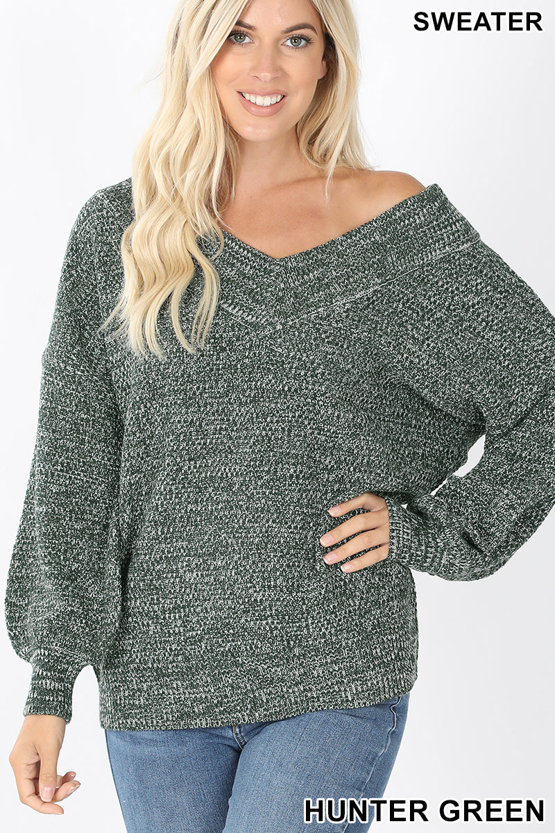 "Showing A Little Shoulder" V Neck Sweater (Multiple Colors)-Lola Monroe Boutique