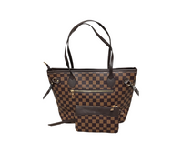 Checkered Tote with pouch(Cream, Brown, Black)-Lola Monroe Boutique