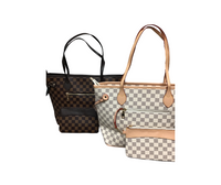 Checkered Tote with pouch(Cream, Brown, Black)-Lola Monroe Boutique