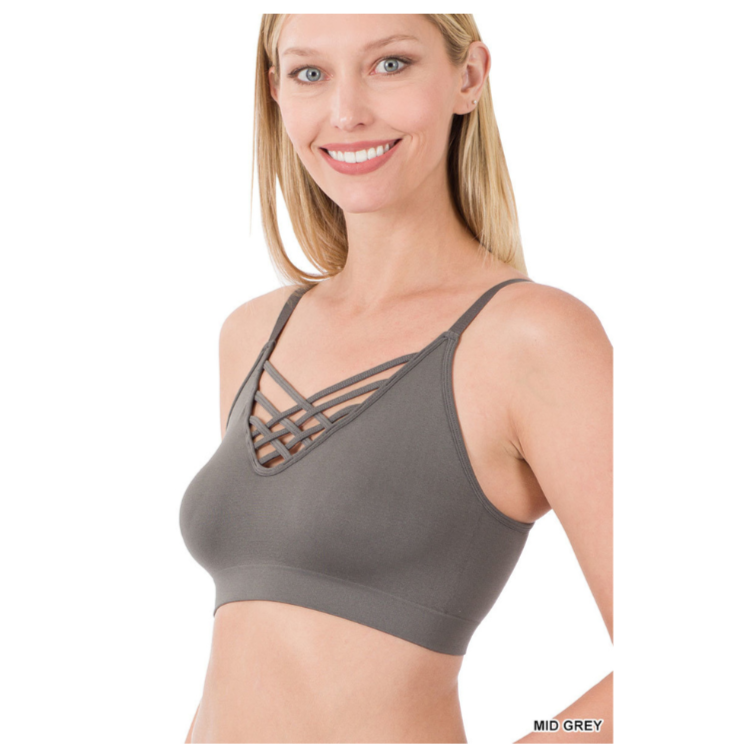Women's Front V-Lattice Bralette with Adjustable Straps and