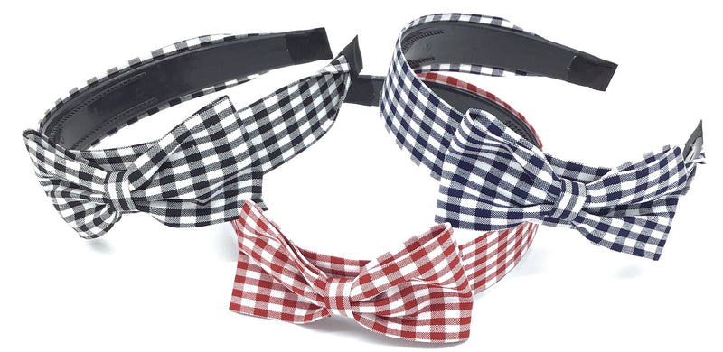 Gingham Print Headband with Bow Detail (Multiple Colors)-Lola Monroe Boutique