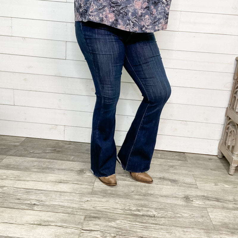 Montana Plus Size Distressed Flare Jeans - 16 / Blue