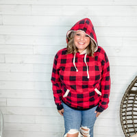 Checkered Sherpa Lined Hoodie (Black and Red)