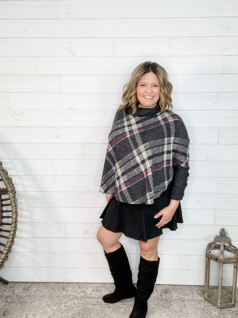 "Dionne" Cowl Neck Pancho Style Top