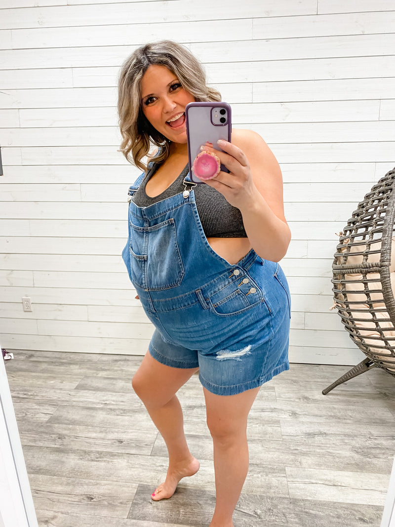 "Lou Lou" Distressed Short Overalls