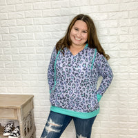 "Catch A Tiger By His" Waffle Trimmed Hoodie (Purple & Mint)-Lola Monroe Boutique