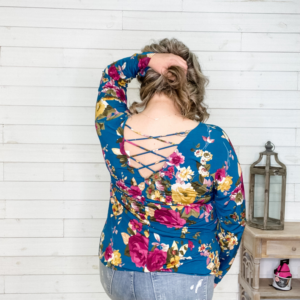 "Antonia" Long Sleeve Floral with Criss Cross Back Design