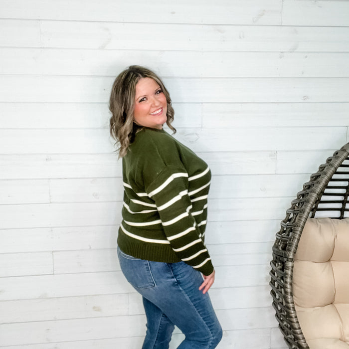"Darlene" Long Sleeve Round Neck Stripe Sweater