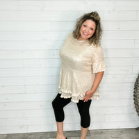 "Caught A Glimpse" Sequined Ruffle Hem and Sleeve (Gold)