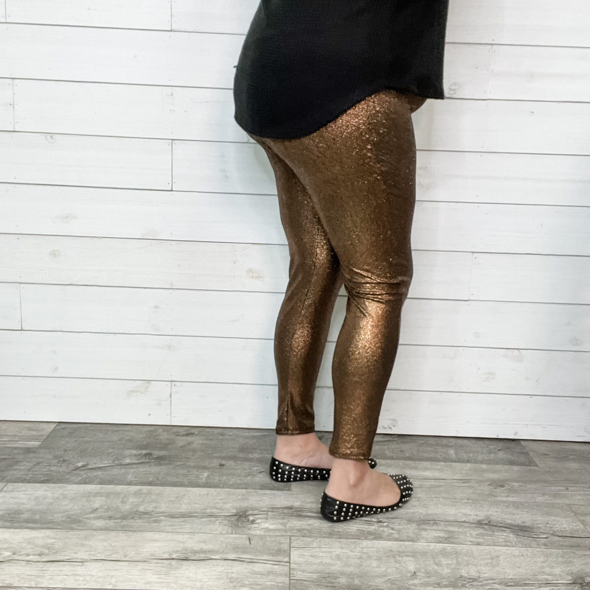Textured Sparkle Hi Waisted Leggings (Gold)