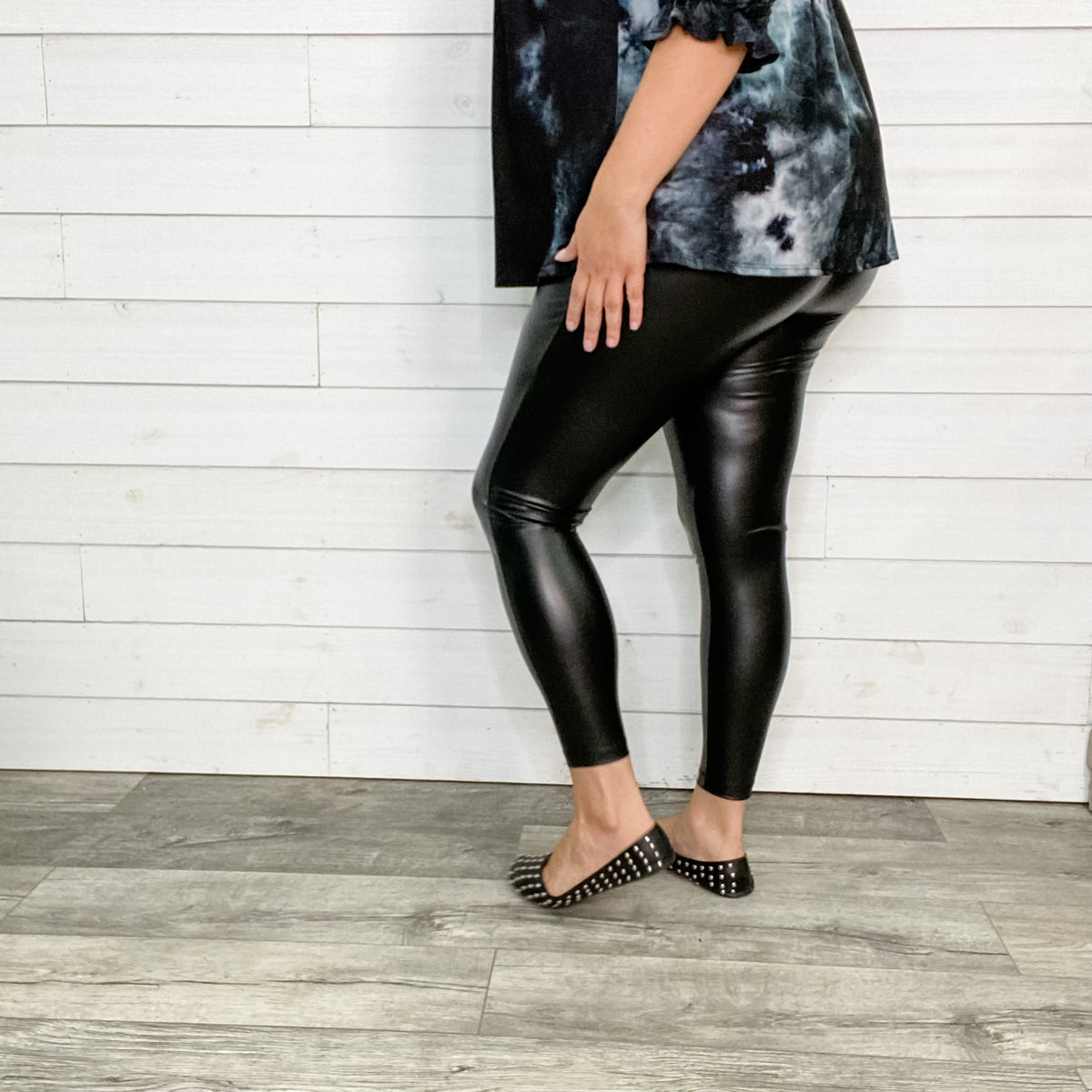Vegan Leather "Date Night" Leggings with Wide Waist Band (Black)