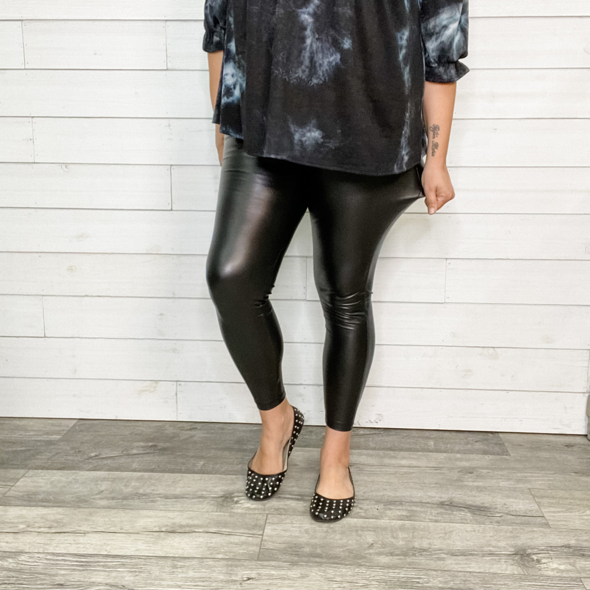 Vegan Leather "Date Night" Leggings with Wide Waist Band (Black)