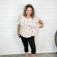 "Open Arms" Floral V Neck with Ruffle Sleeves