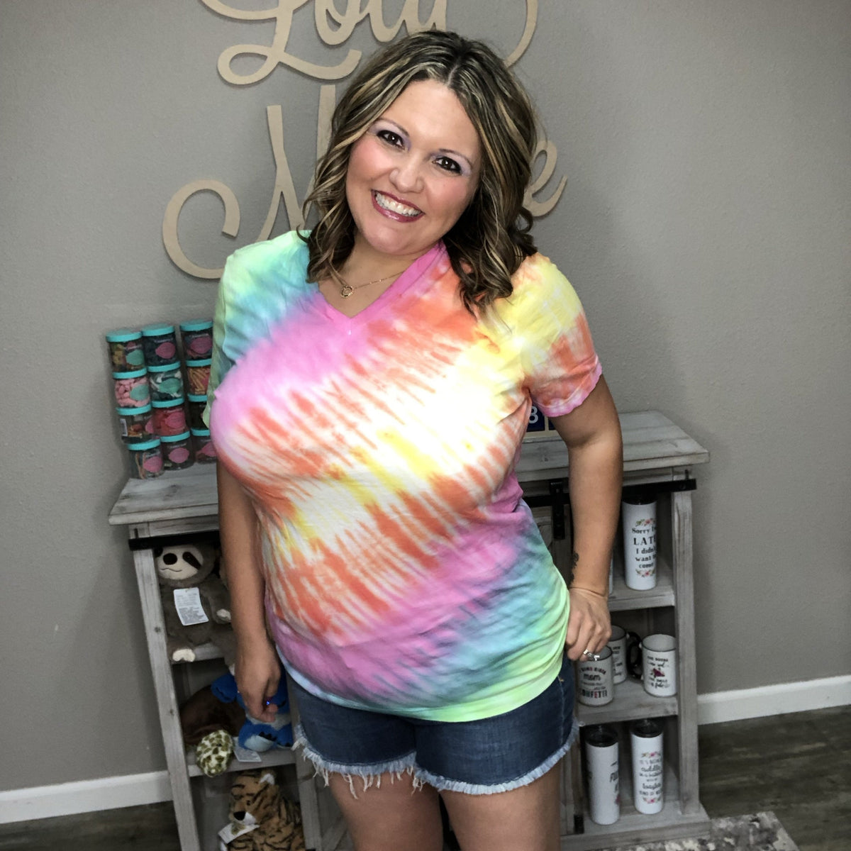 V Neck Hand Tie Dyed Tee-Lola Monroe Boutique