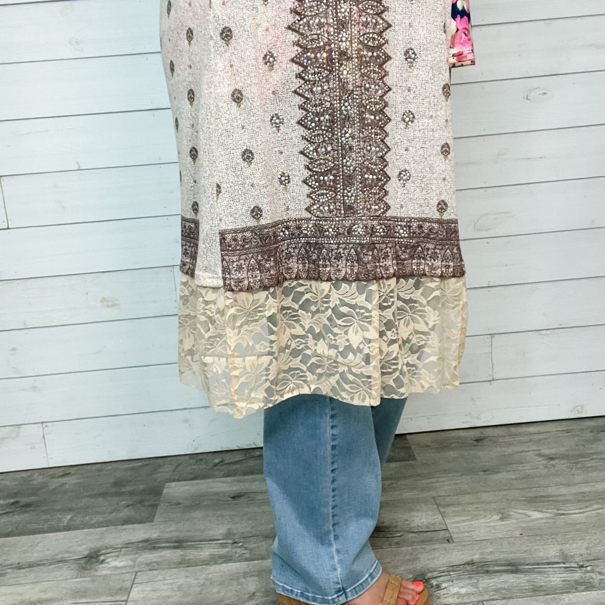 "It's A Date" Long Cardigan with Embelishments (Taupe)