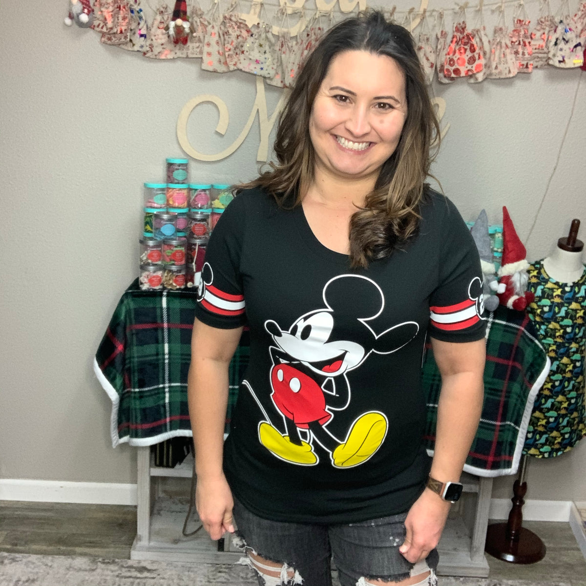 Junior Sizing Disney Mickey Mouse Varsity Shirt-Lola Monroe Boutique
