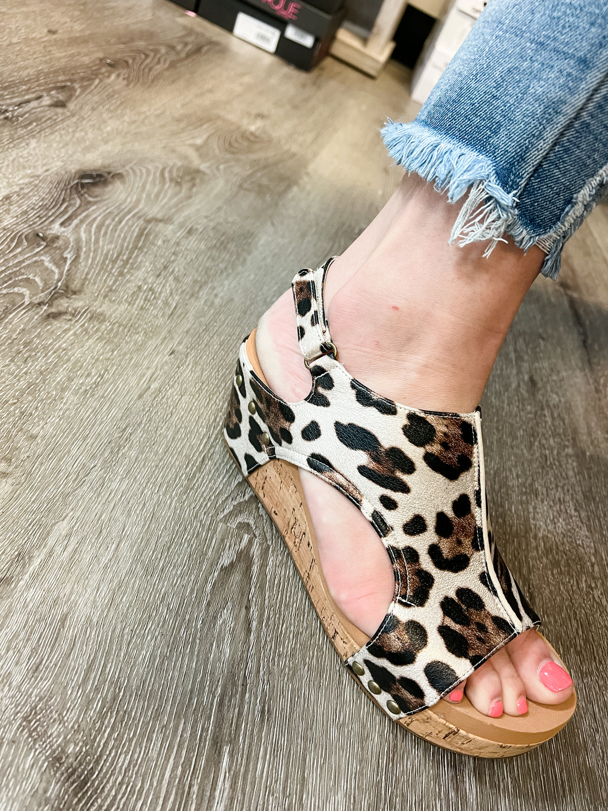 "Carley" Wedge Sandal By Corkys (Gold Leopard 2)