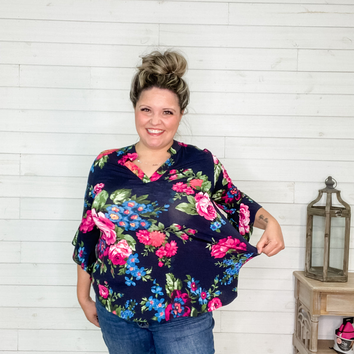 Dynasty Floral Split Neck 3/4 Sleeve with Ruffle Detail – Lola Monroe  Boutique