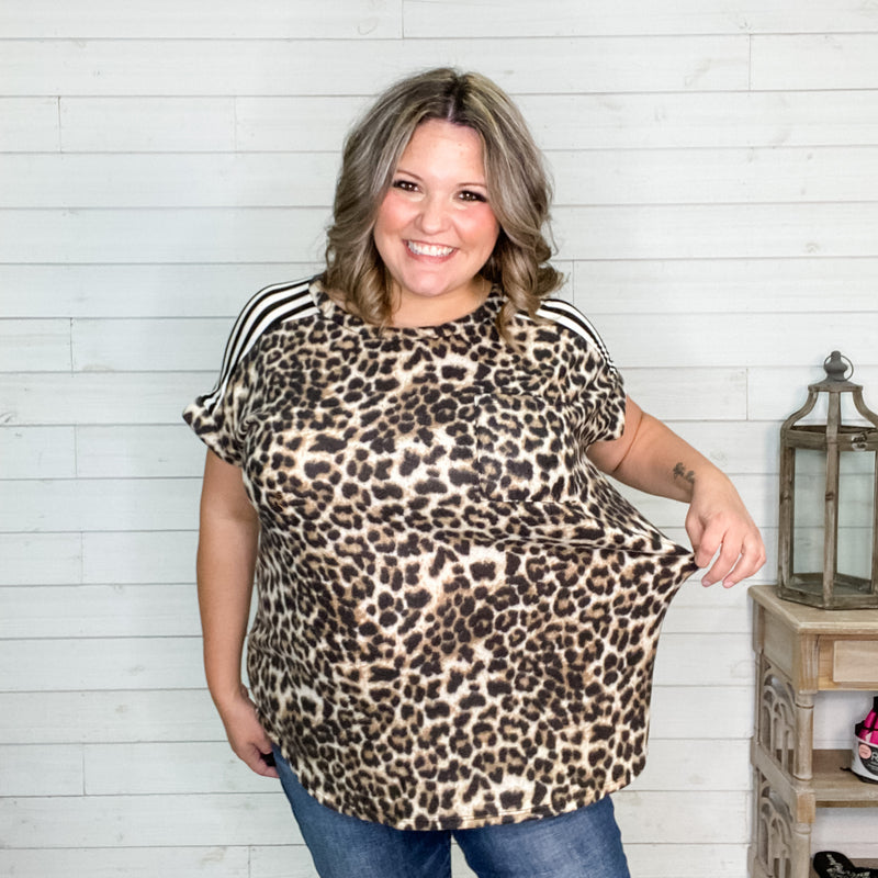 "Cat Got Your" Animal Print Short Sleeve with Chest Pocket