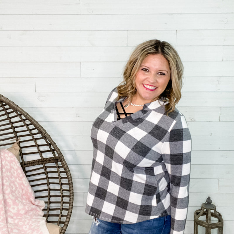 "Lovey"  Black & White Check Long Sleeve Gabby Style with Thumbholes