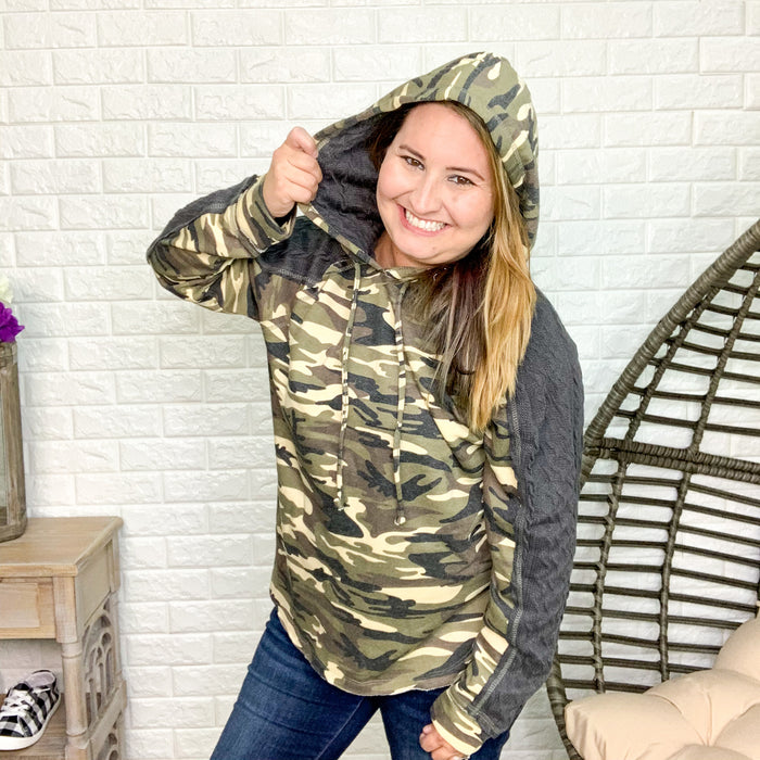 "Are you There" Camo Hoodie with Sweater Sleeves
