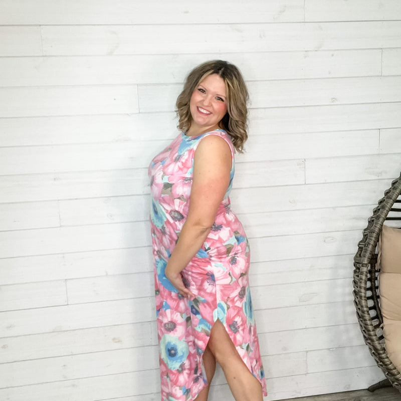 "Calgon Take Me Away" Sleeveless Floral Maxi with Pockets (Pink)